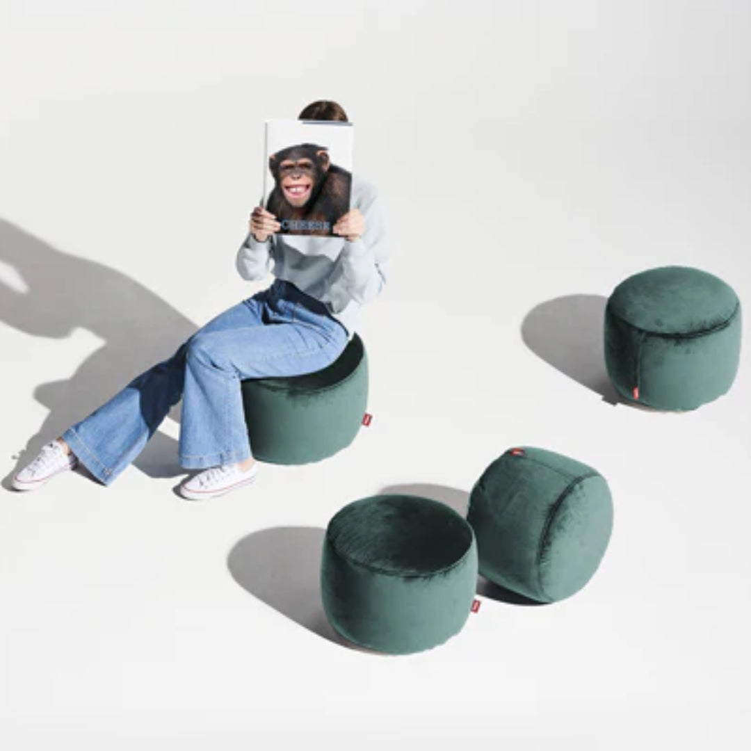 Point Recycled Velvet Pouf Ottoman