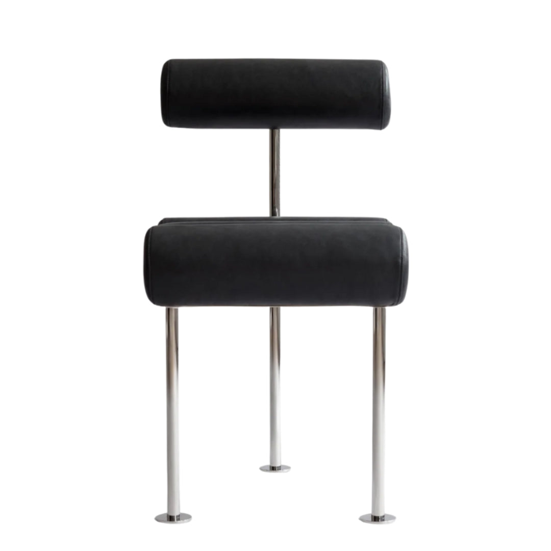 Hiro Dining Chair, Stainless Steel - Aniline Leather Black