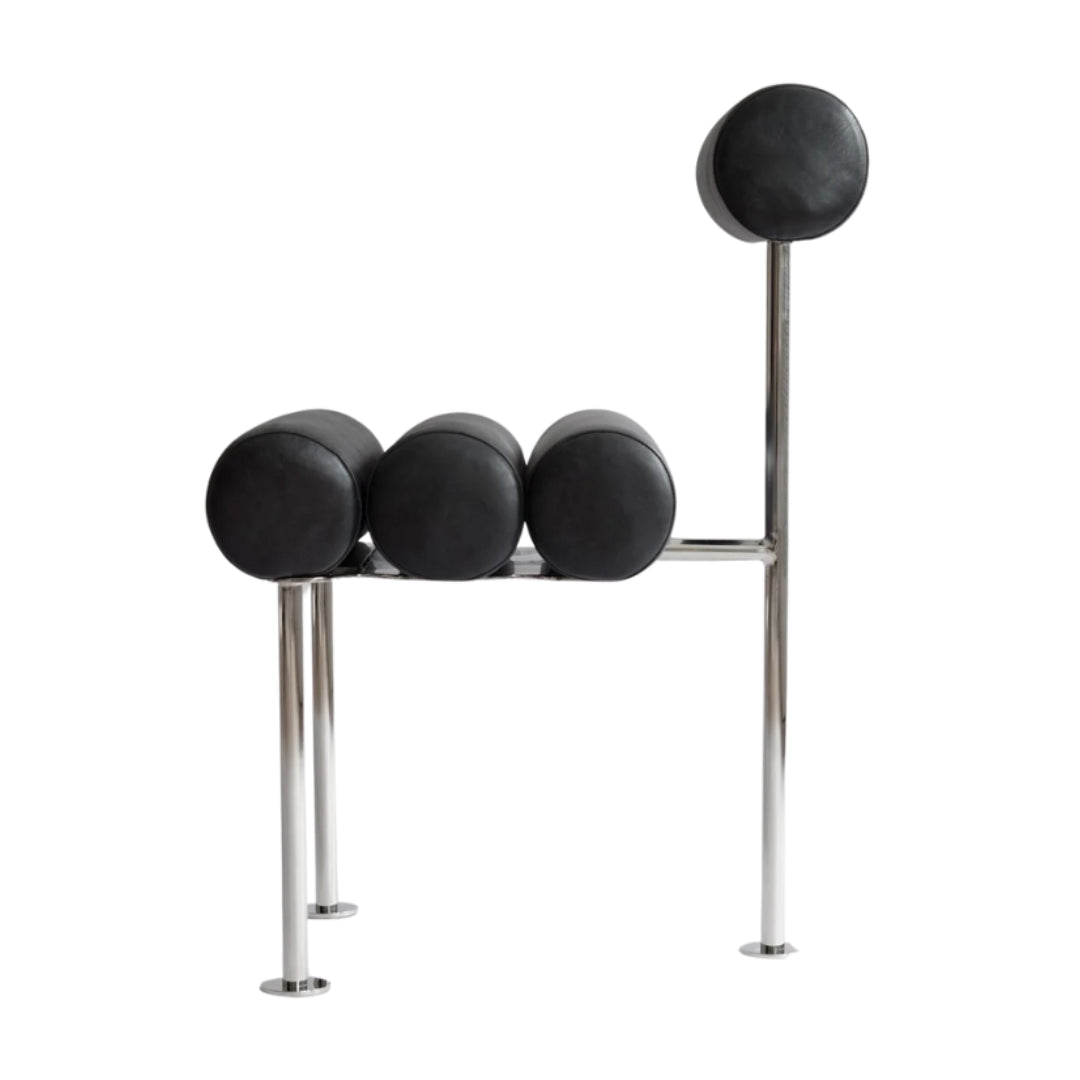 Hiro Dining Chair, Stainless Steel - Aniline Leather Black