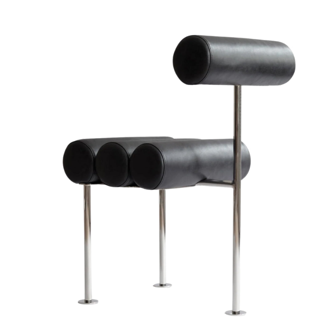 Hiro Dining Chair, Stainless Steel - Aniline Leather Black