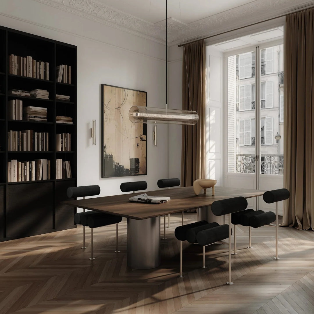 Hiro Dining Chair, Stainless Steel - Aniline Leather Black