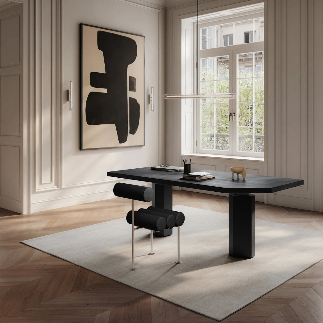 Hiro Dining Chair, Stainless Steel - Aniline Leather Black