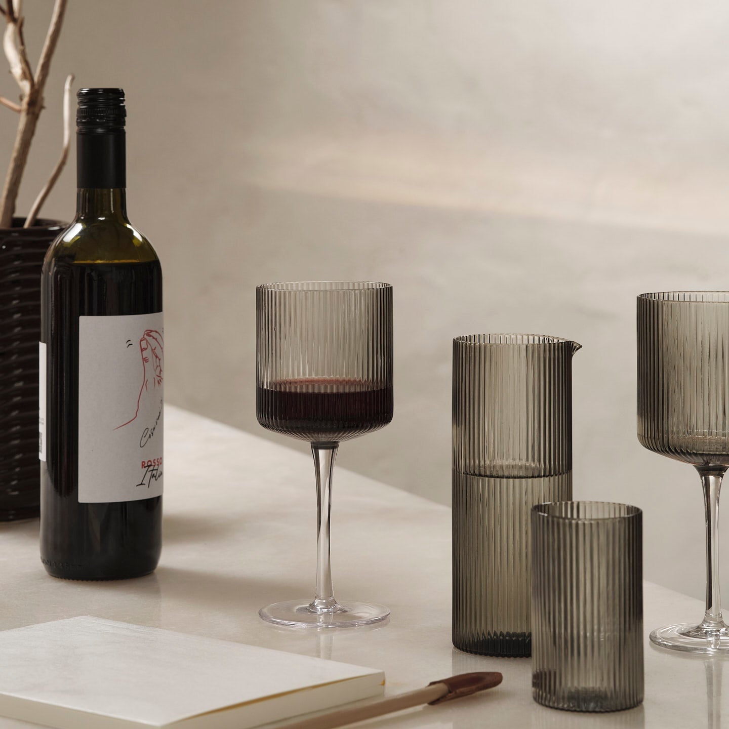 Ripple Red Wine Glasses - Set of 2 - Smoked Grey
