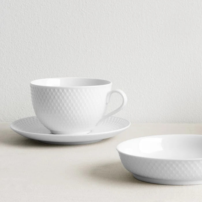 Lyngby Porcelain Rhombe Tea Cup w/ Saucer