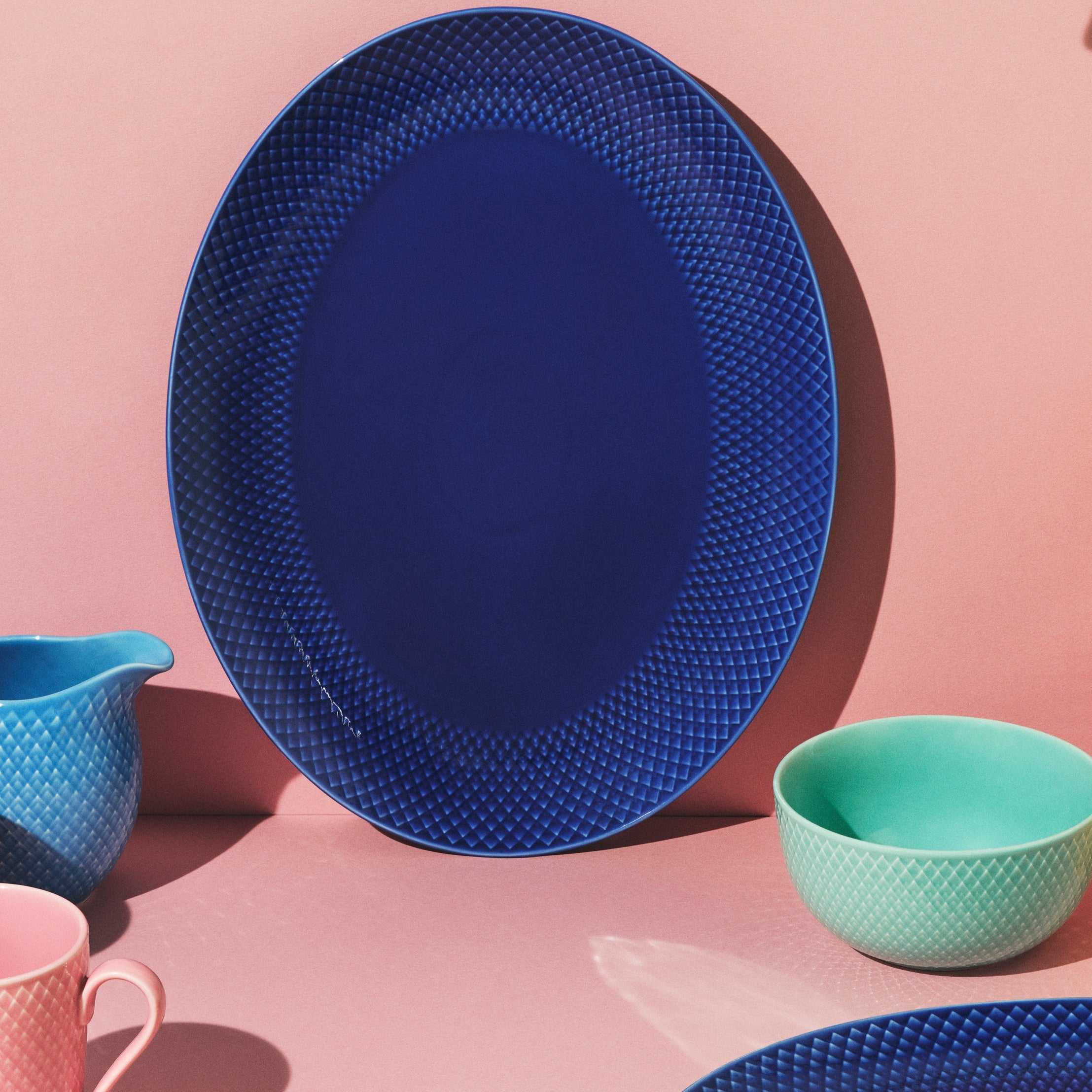 Lyngby Porcelain Rhombe Color Oval Serving Dish