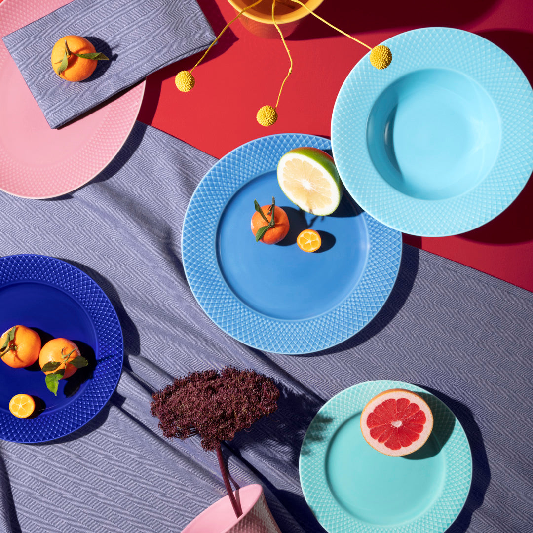 Lyngby Porcelain Rhombe Soup Plate 24.5 Turquoise