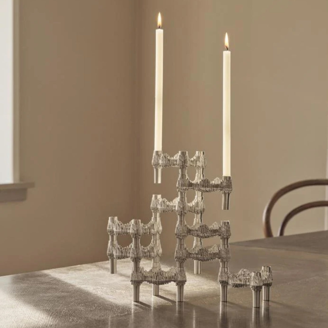 STOFF Nagel Quist Candle Holder, Brushed Chrome, Set of 3