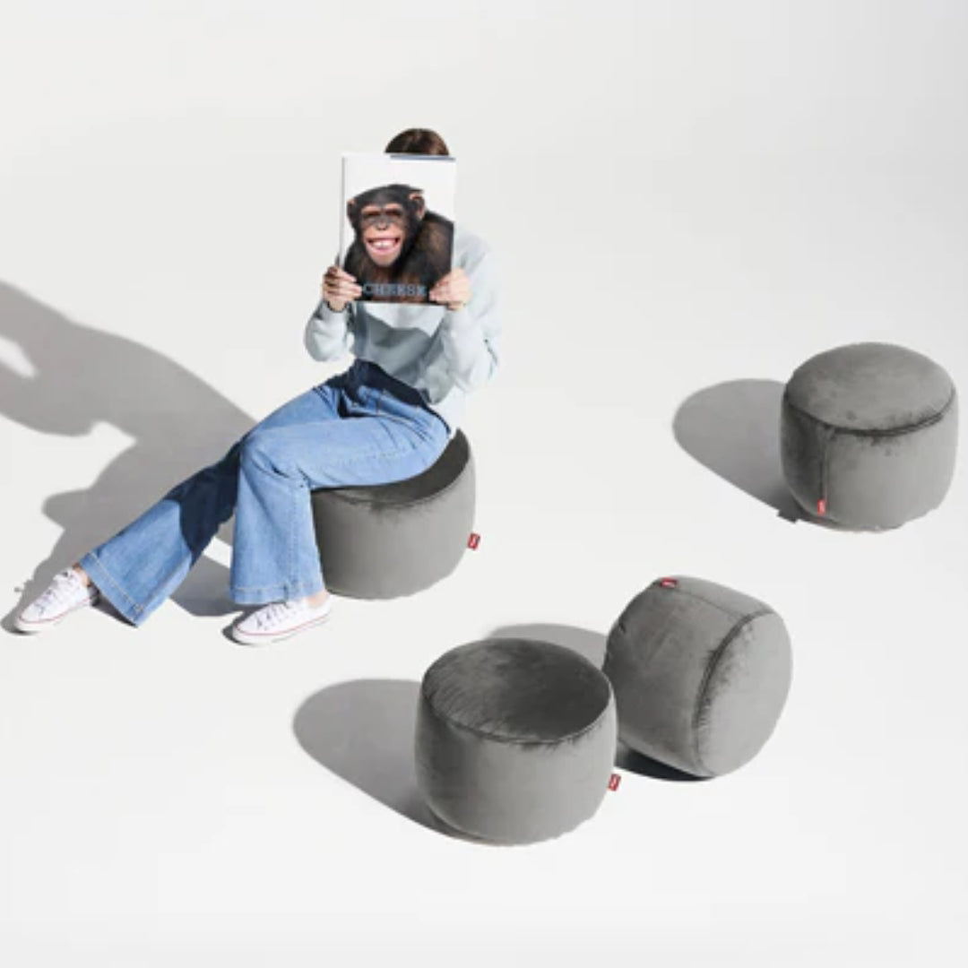 Point Recycled Velvet Pouf Ottoman