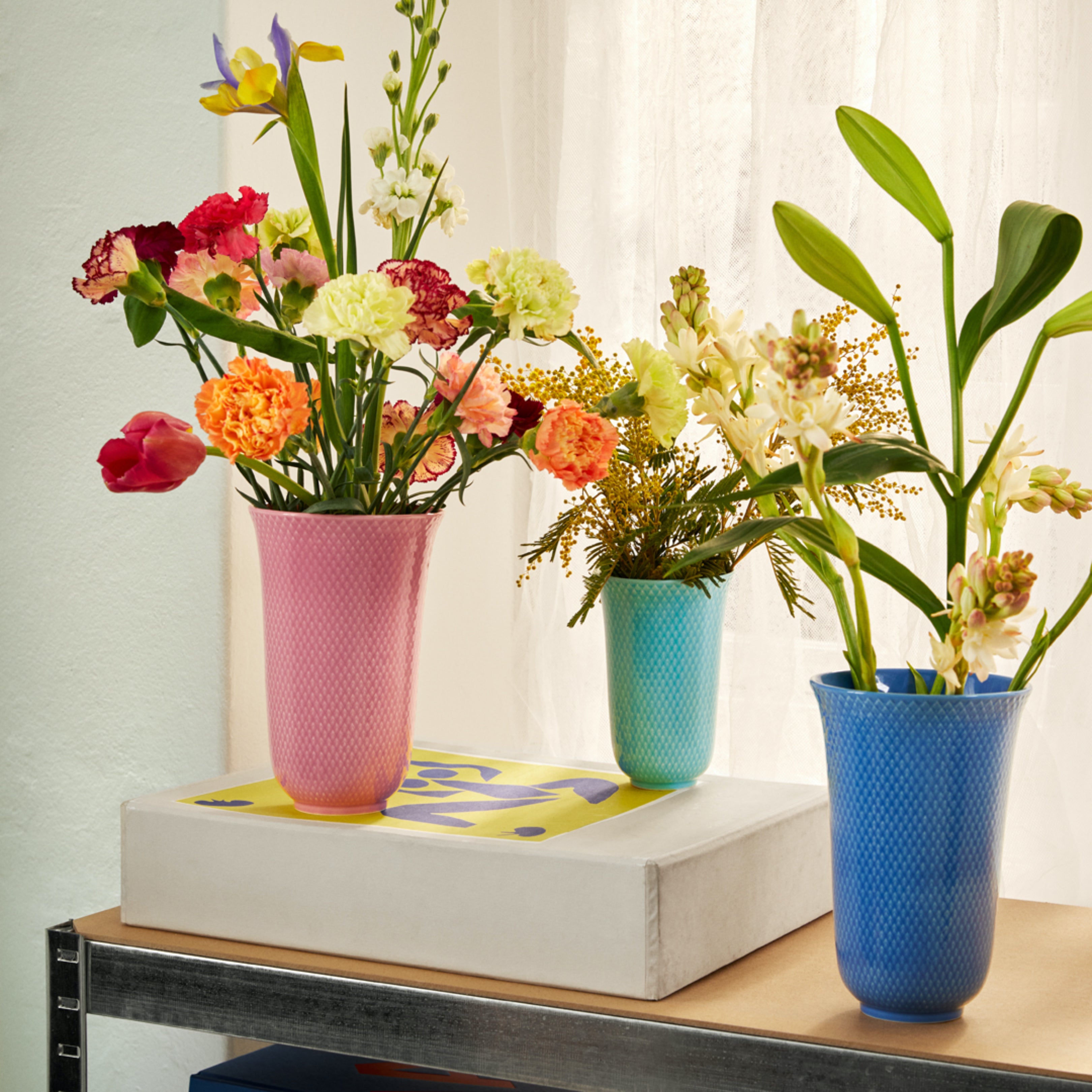 Lyngby Porcelain Rhombe Vase 20 Blue