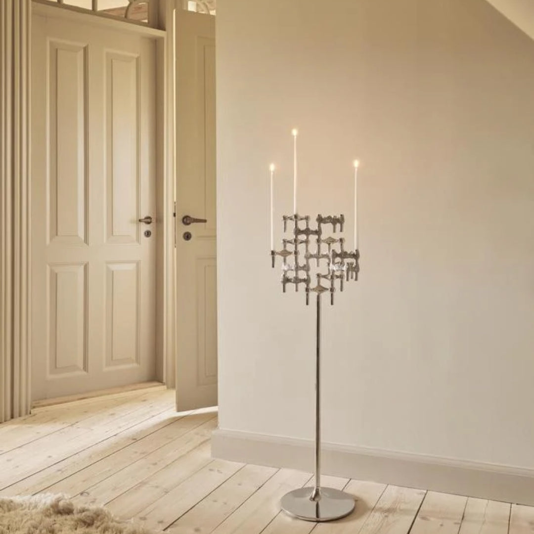 STOFF Nagel Quist Candle Holder, Brushed Chrome, Set of 3