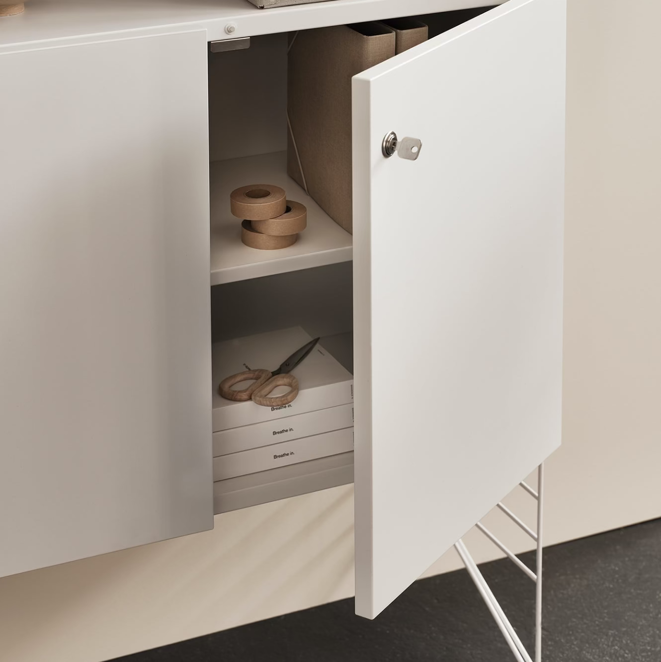 String Workspace Configuration w/ Cabinet with Lock