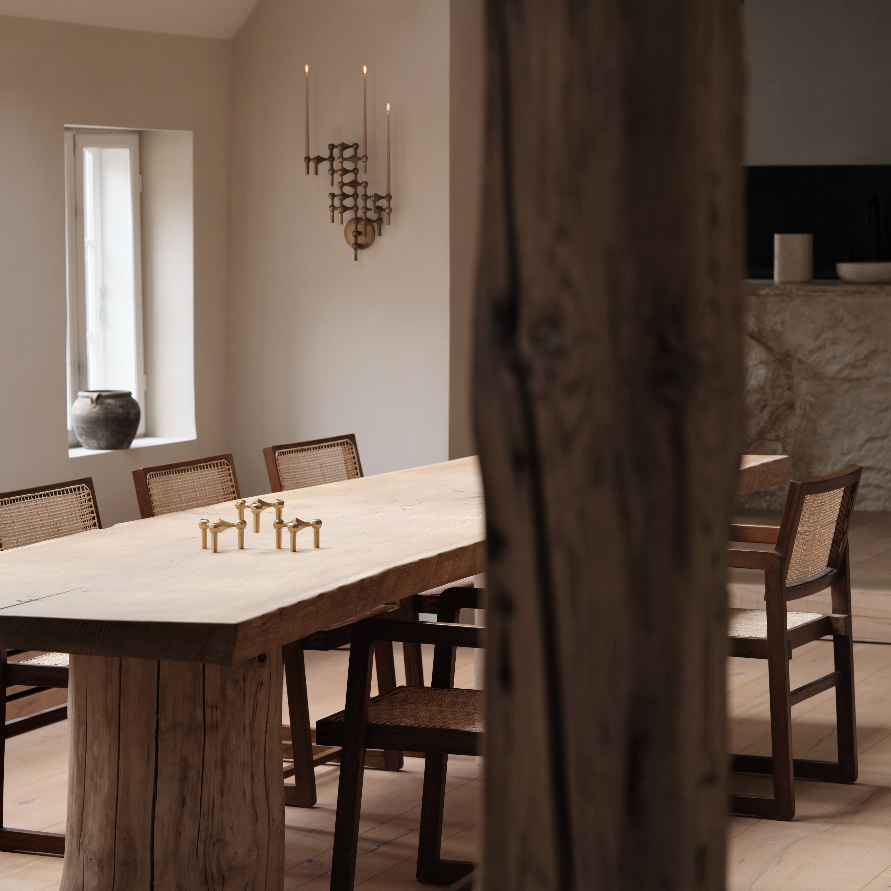 STOFF Nagel Candle Holder, Brushed Brass, Set of 3