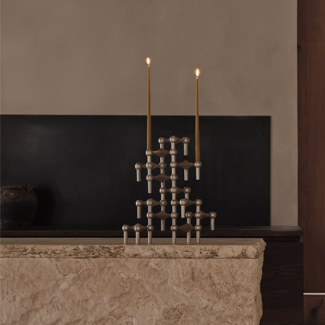 STOFF Nagel Candle Holder, Brushed Chrome, Set of 3