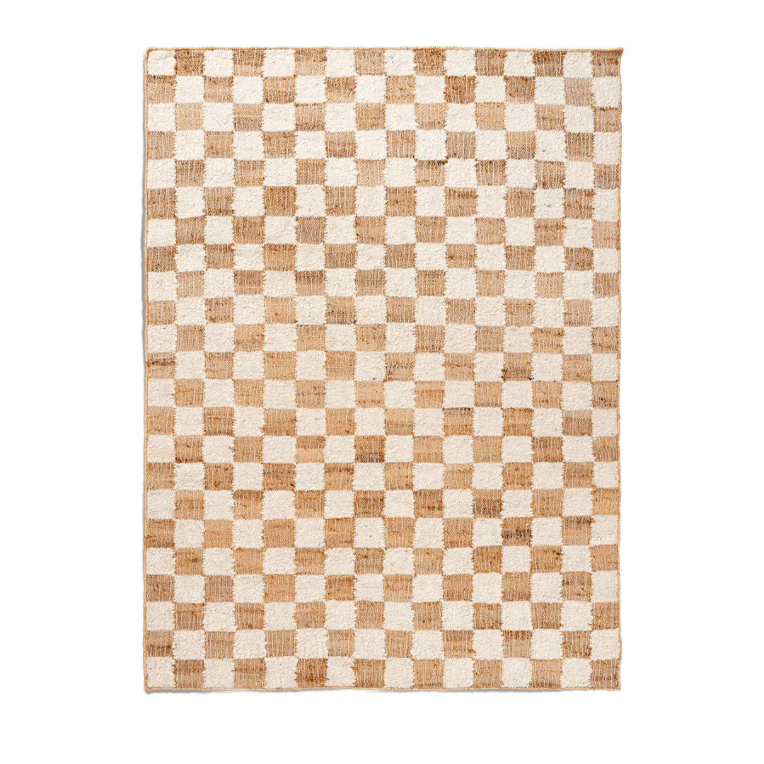Check Wool Jute Rug - 140 x 200