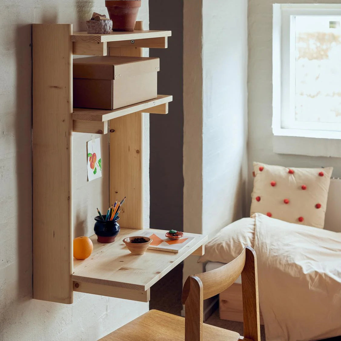 Beam Wall Office Shelf 3, Pine