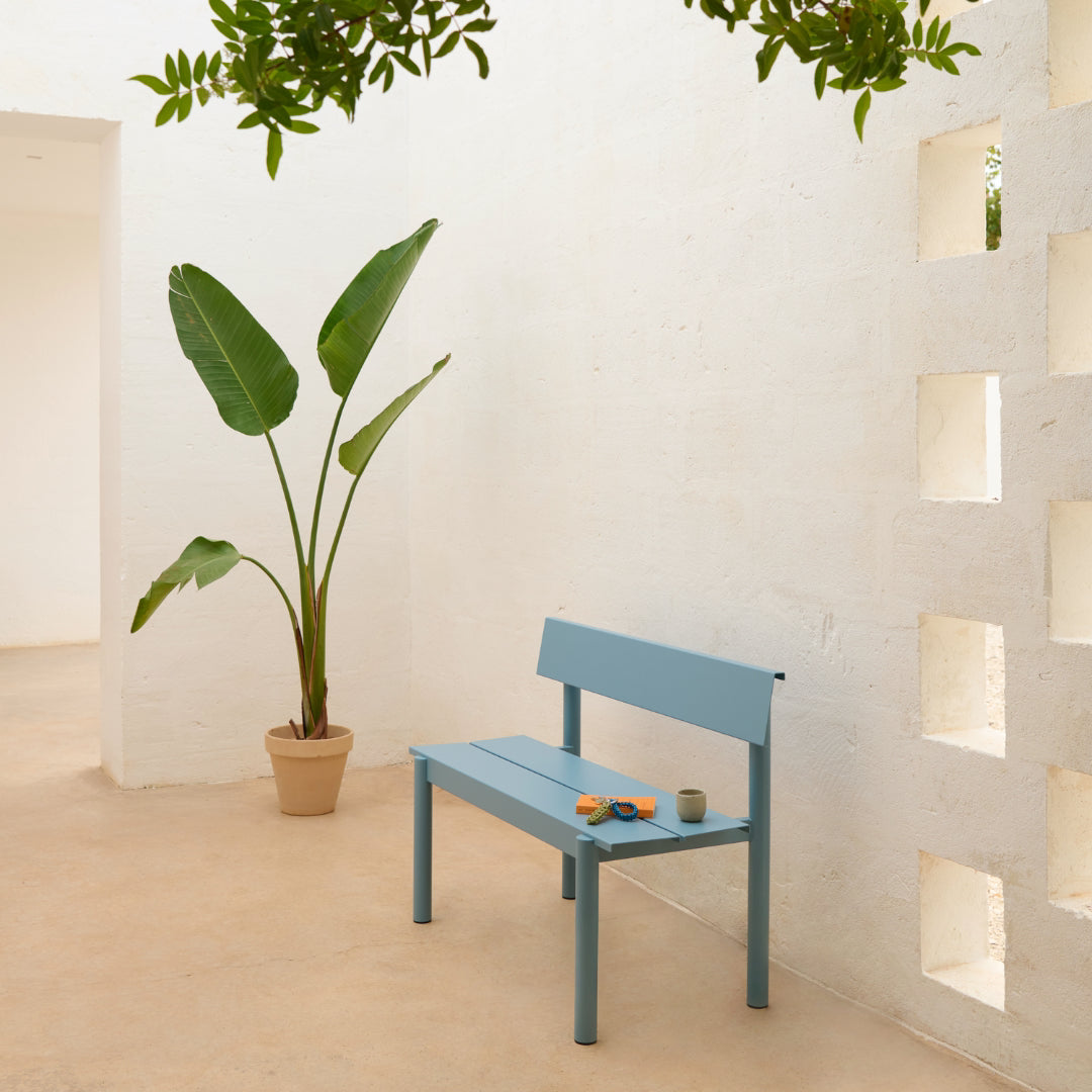 Linear Steel Bench w/ Backrest 43.3 x 15.4