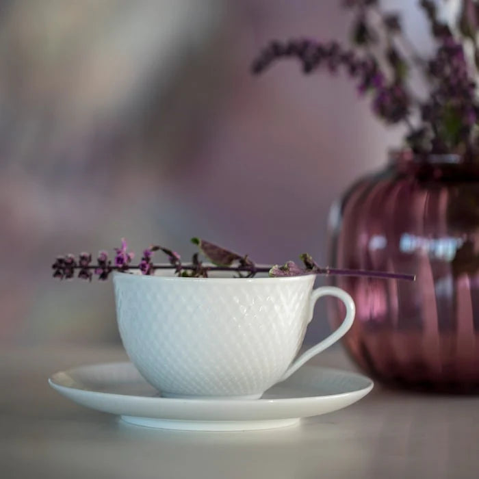 Lyngby Porcelain Rhombe Tea Cup w/ Saucer