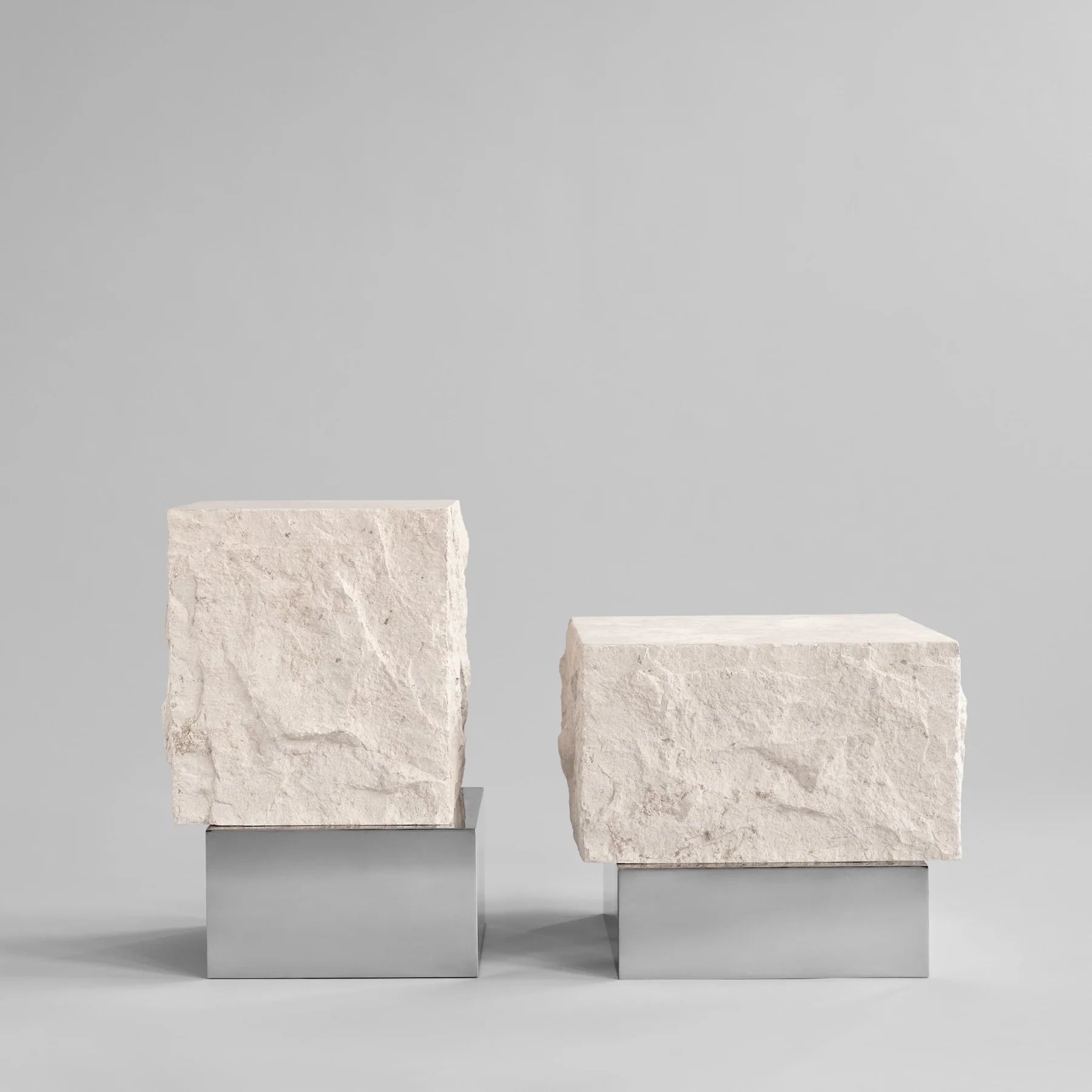 Temple Coffee Table, Tall - Chrome/Limestone