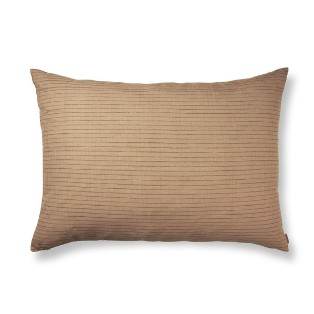 Large Brown Cotton Cushion - Lines