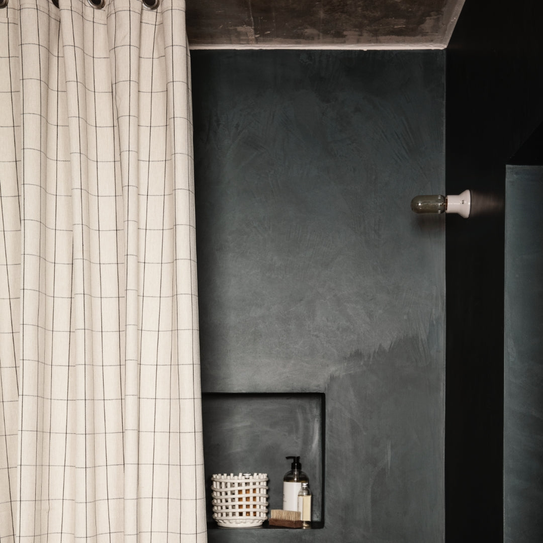 Ferm LivingChambray Shower Curtain Grid Sand - Batten Home