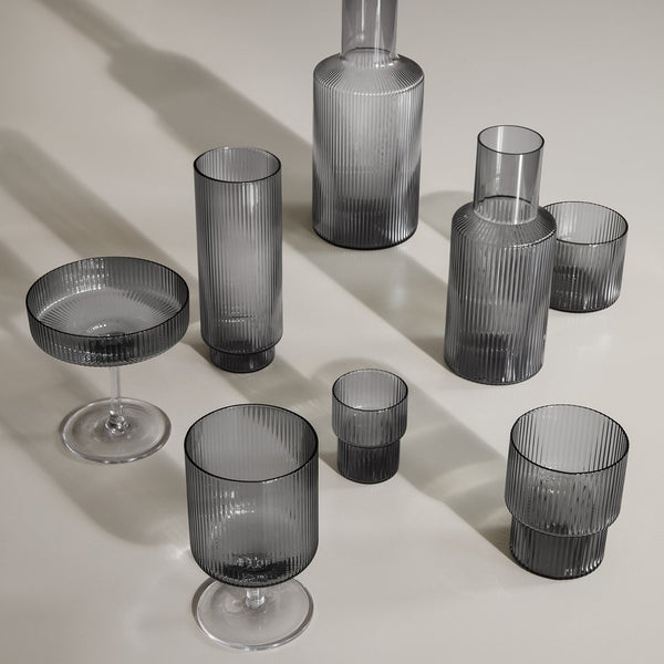 Ferm LivingRipple Wine Glass Set of 2 Smoked Grey - Batten Home