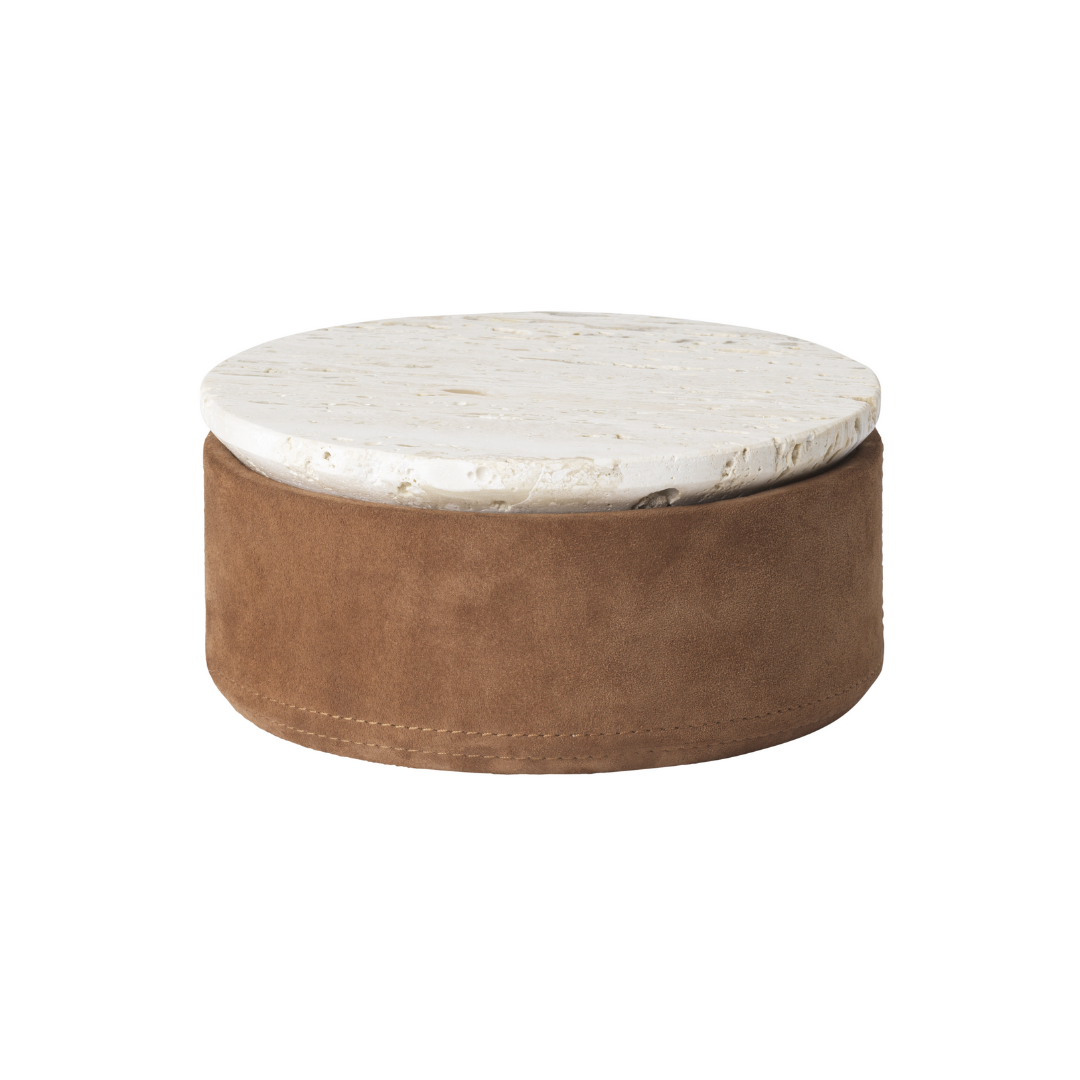 The Suede Box by Kristina Dam is a special container for any space of your home that needs a luxe upgrade for small storage. Made from suede and travertine - this small container is perfect for the bathroom, bedroom or home office - as it perfectly holds jewelry, paper clips or cotton swabs in a well-styled manner.