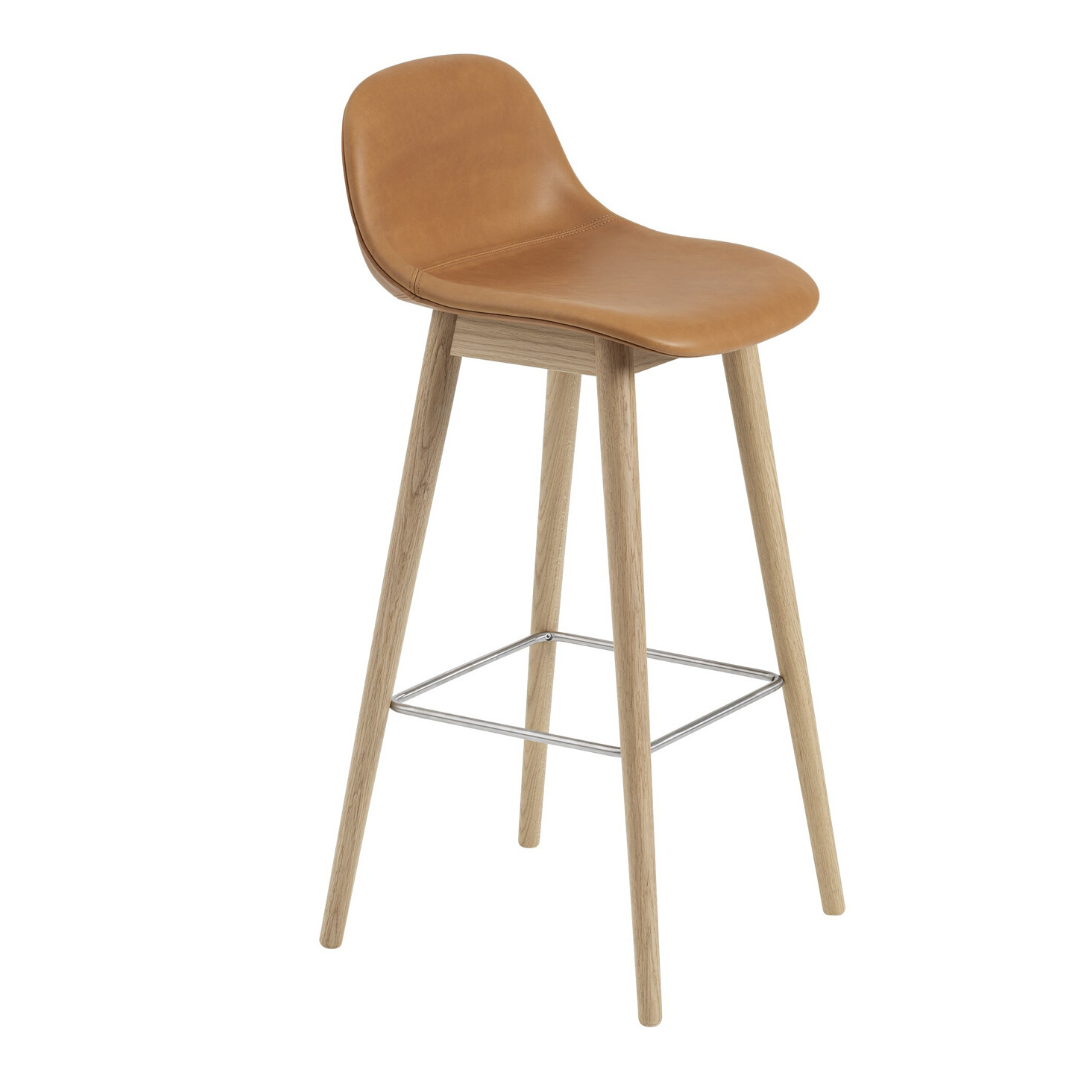 MuutoFiber Bar Stool with Backrest - Wood Base - Batten Home