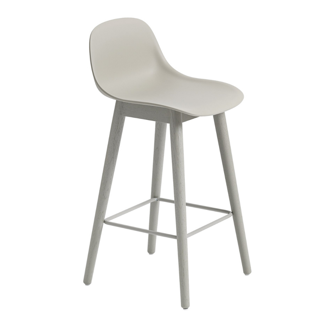 MuutoFiber Bar Stool with Backrest - Wood Base - Batten Home