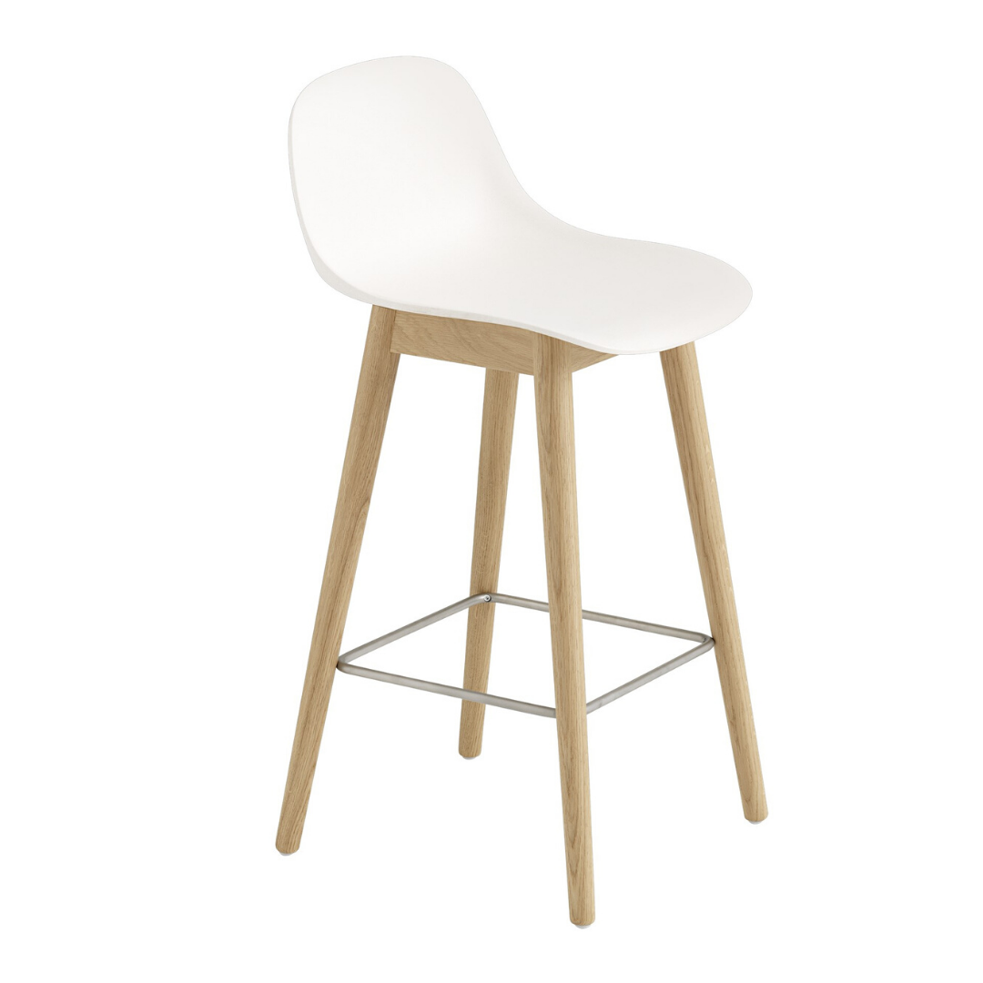 MuutoFiber Bar Stool with Backrest - Wood Base - Batten Home