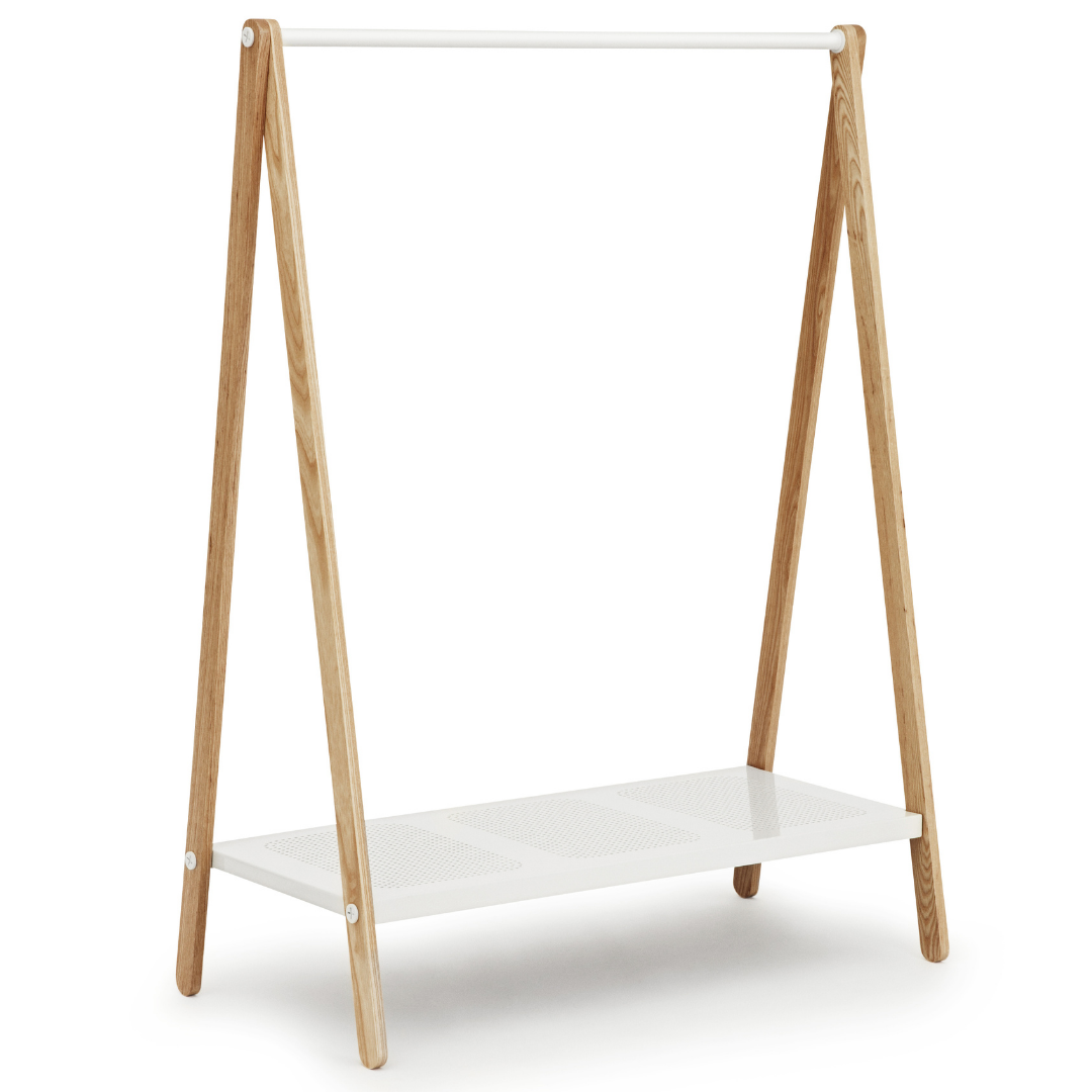 The Toj Clothes Rack is sure to be your favorite storage accessory. Designed by Simon Legald for Normann Copenhagen, this piece combines industrial style with simple and thoughtful design. We adore the clean lines from the metal shelf and trusses which makes it durable, while the wooden structure provides a softer feel, optimal for the bedroom or guest room.