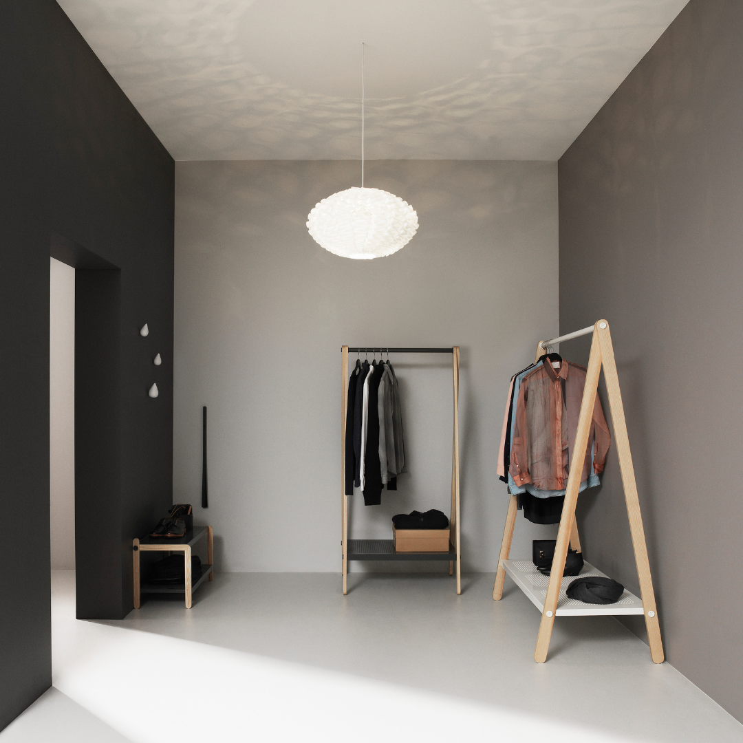 The Toj Clothes Rack is sure to be your favorite storage accessory. Designed by Simon Legald for Normann Copenhagen, this piece combines industrial style with simple and thoughtful design. We adore the clean lines from the metal shelf and trusses which makes it durable, while the wooden structure provides a softer feel, optimal for the bedroom or guest room.