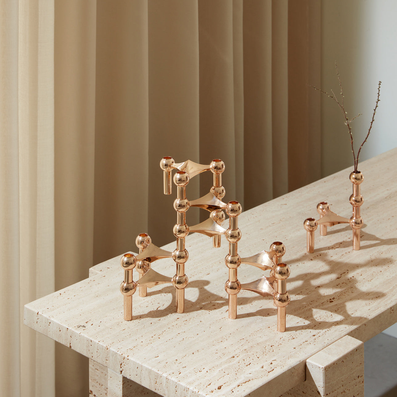 STOFF Nagel Candle Holder, Rose Gold, Set of 3