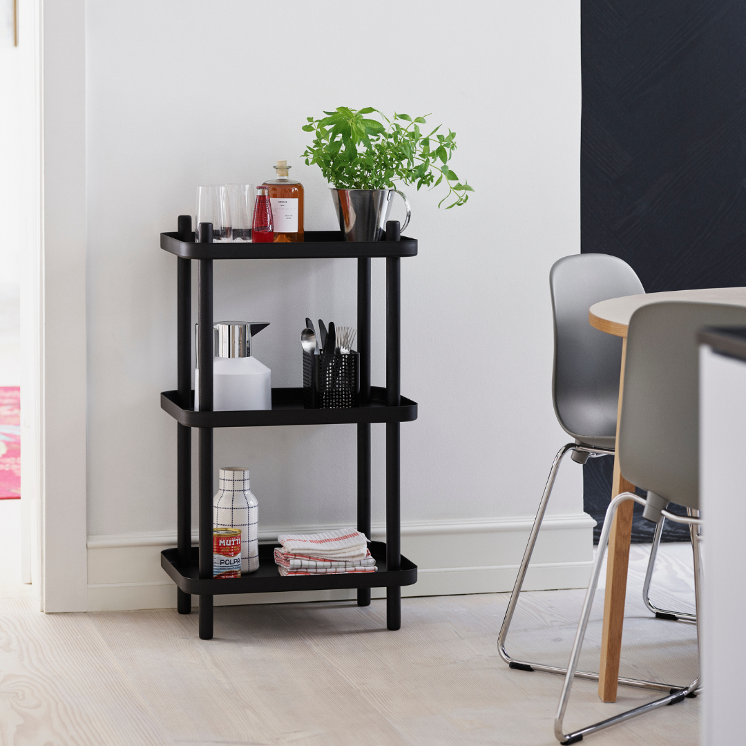 The Block Shelf by Normann Copenhagen is a modern take on the classic Block Table trolley designed by Simon Legald, as a cool storage solution for any room of the home. This versatile stacked shelving was designed for any direction of presentation, which allows it