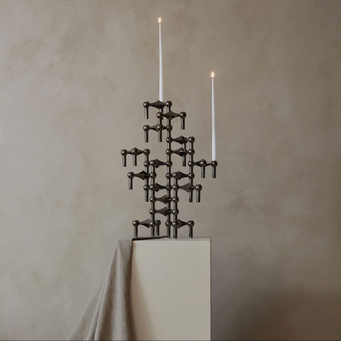 STOFF Nagel Candle Holder, Black Chrome - Batten Home