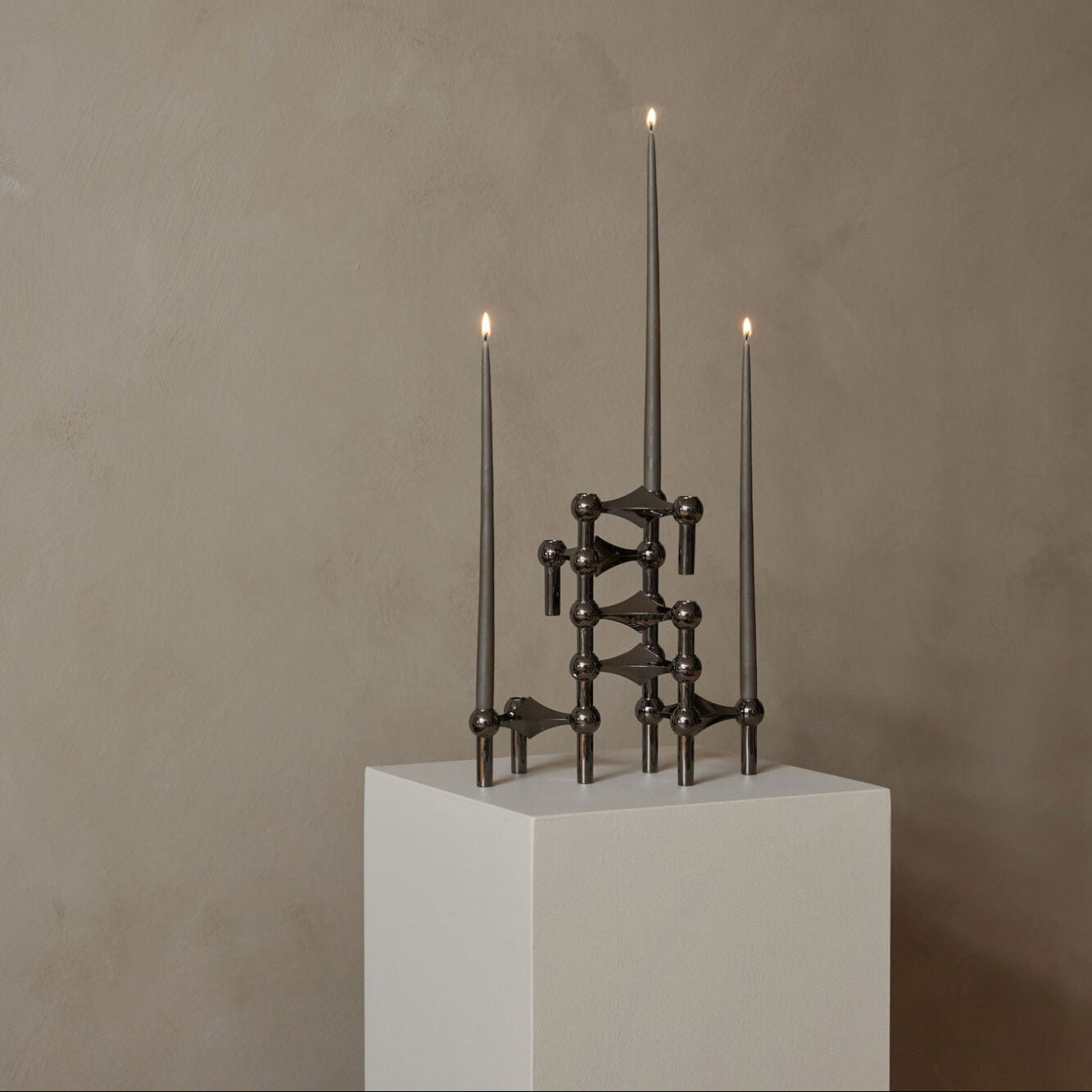 STOFF Nagel Candle Holder, Black Chrome, Set of 3