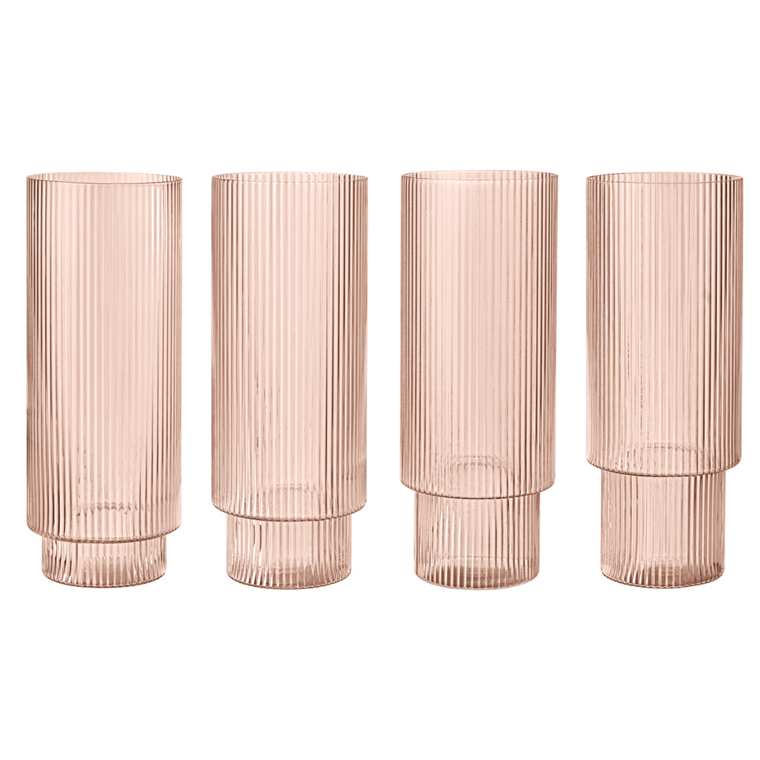 Ferm Living Ripple Long Drink Glass Set in Blush - Batten Home