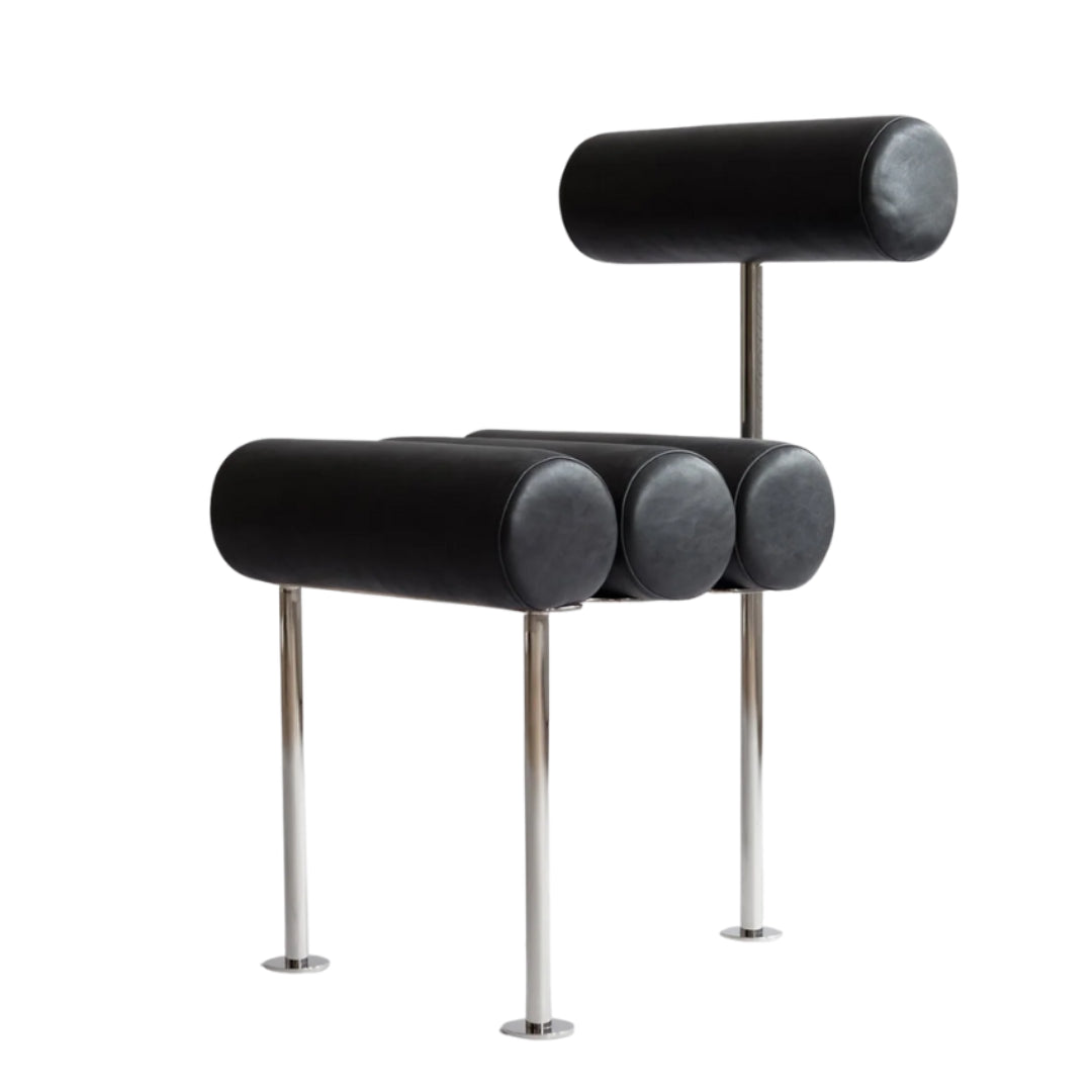 Hiro Dining Chair, Stainless Steel - Aniline Leather Black