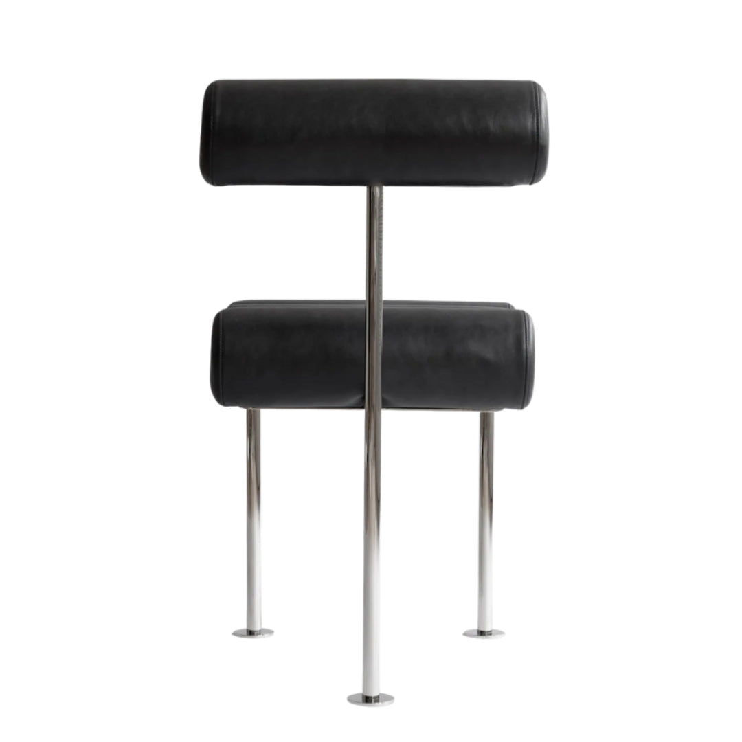 Hiro Dining Chair, Stainless Steel - Aniline Leather Black