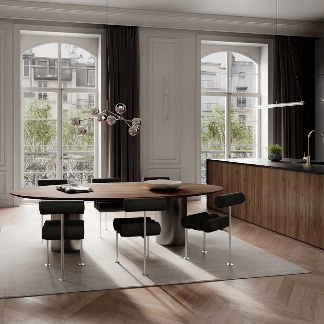 Hiro Dining Chair, Stainless Steel - Aniline Leather Black