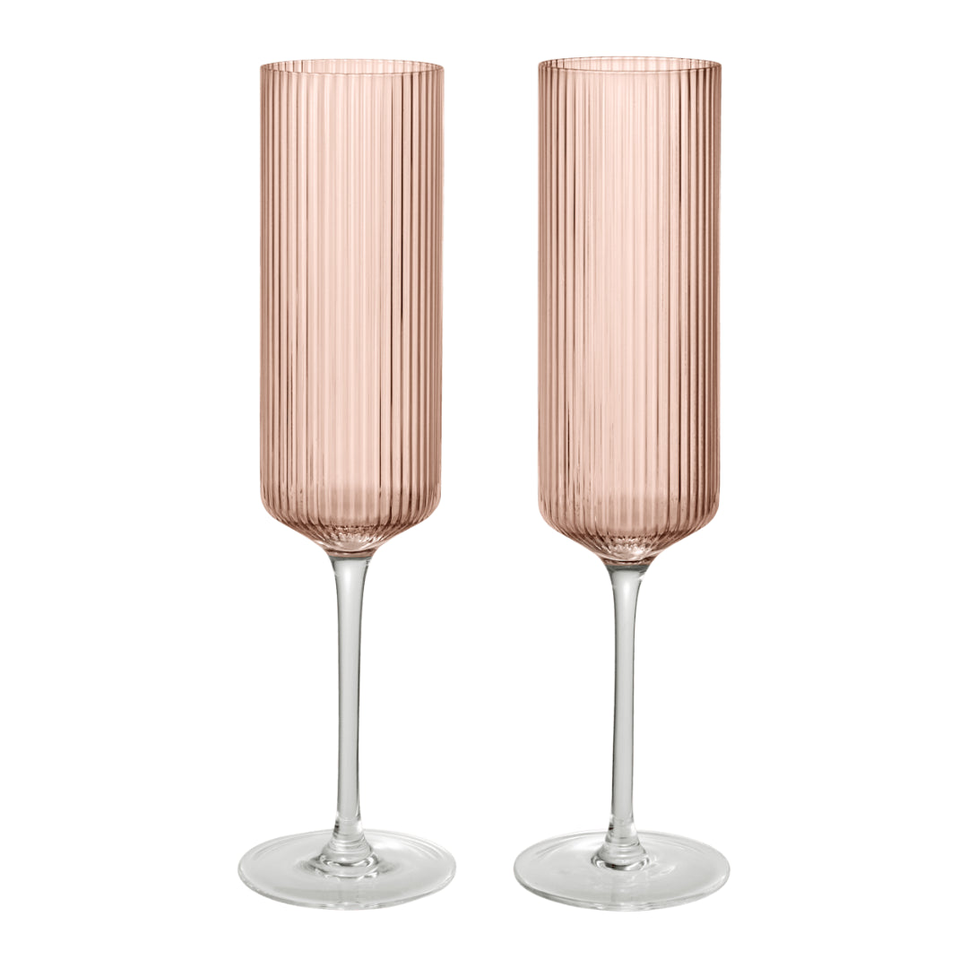Ferm Living Ripple Champagne Flutes - Set of 2 - Blush - Batten Home