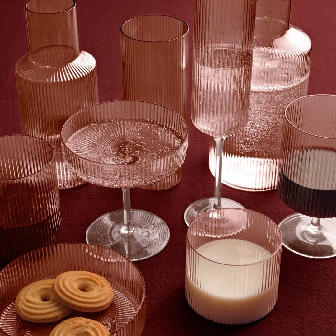 Ferm Living Ripple Long Drink Glass Set in Blush - Batten Home
