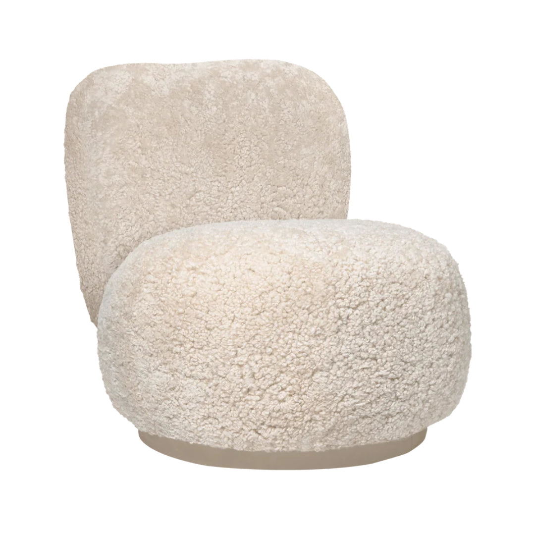 Ferm Living Rico Piccolo Lounge Chair - Swivel - Sheepskin - Moonlight - Batten Home