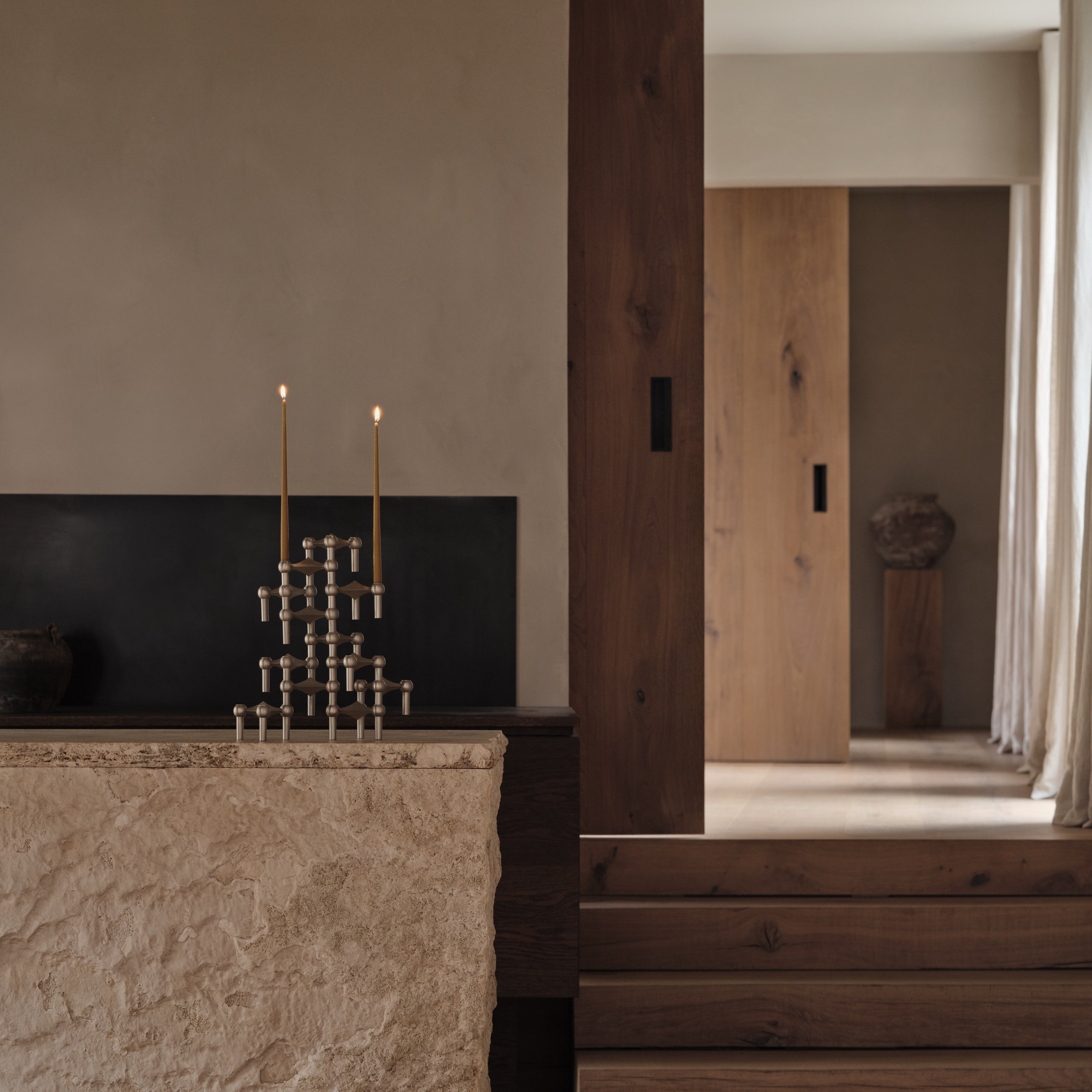 STOFF Nagel Candle Holder, Brushed Chrome