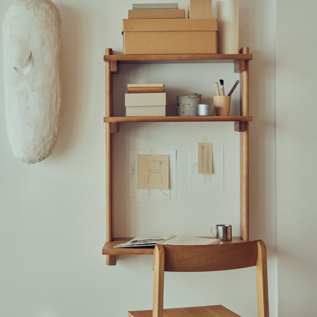 Form and Refine Beam Wall Office Shelf 3, Deep Brown Pine - Batten Home