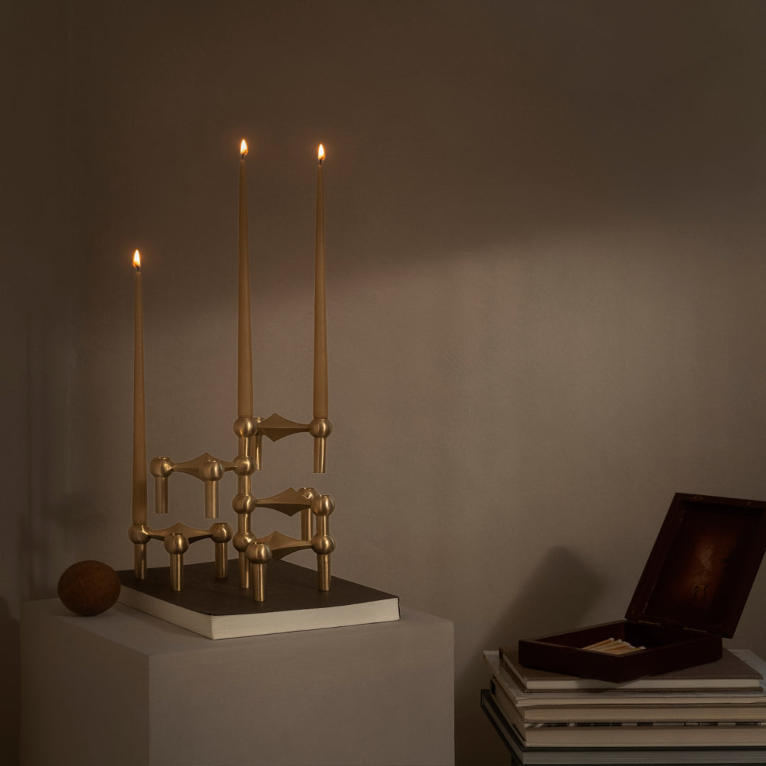 STOFF Nagel Candle Holder, Brushed Brass, Set of 3