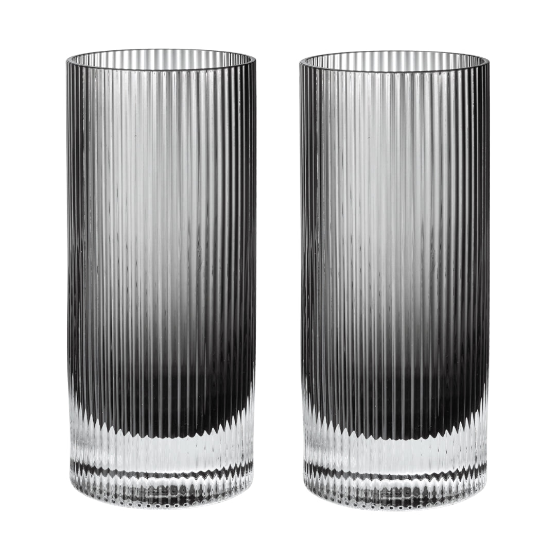 Ferm Living Ripple Highball Glasses - Set of 2 - Smoked Grey - Batten Home