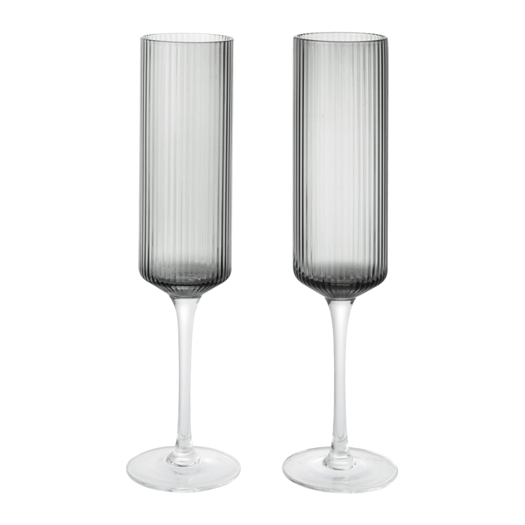 Ripple Champagne Flutes - Set of 2 - Smoked Grey