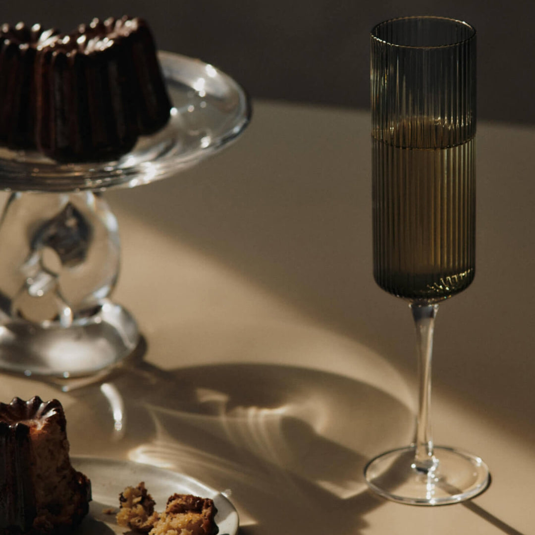 Ripple Champagne Flutes - Set of 2 - Smoked Grey