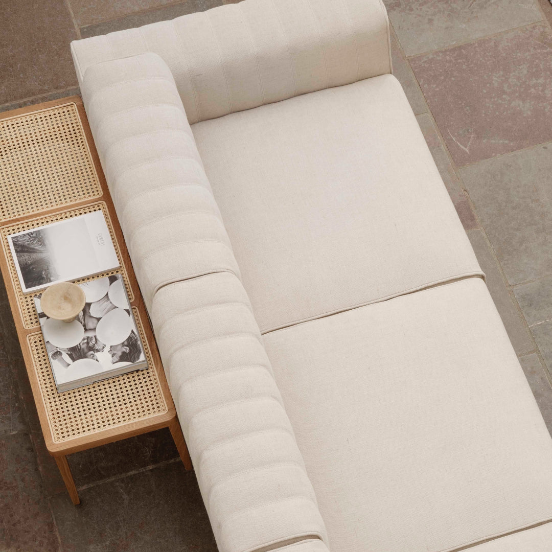 Le Roi Bench in Ash behind sofa