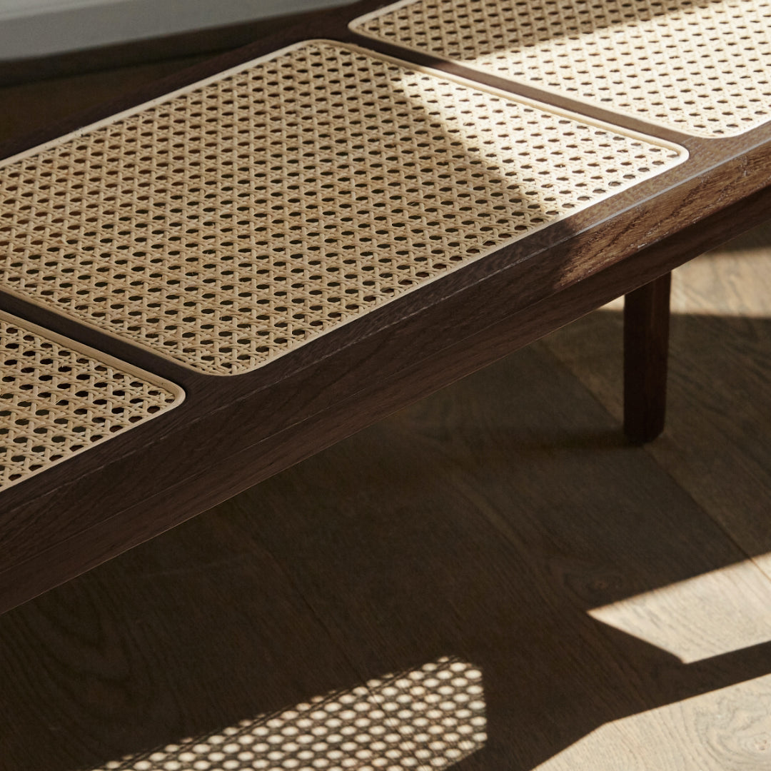 Le Roi Bench Dark Smoked Ash with shadows and light